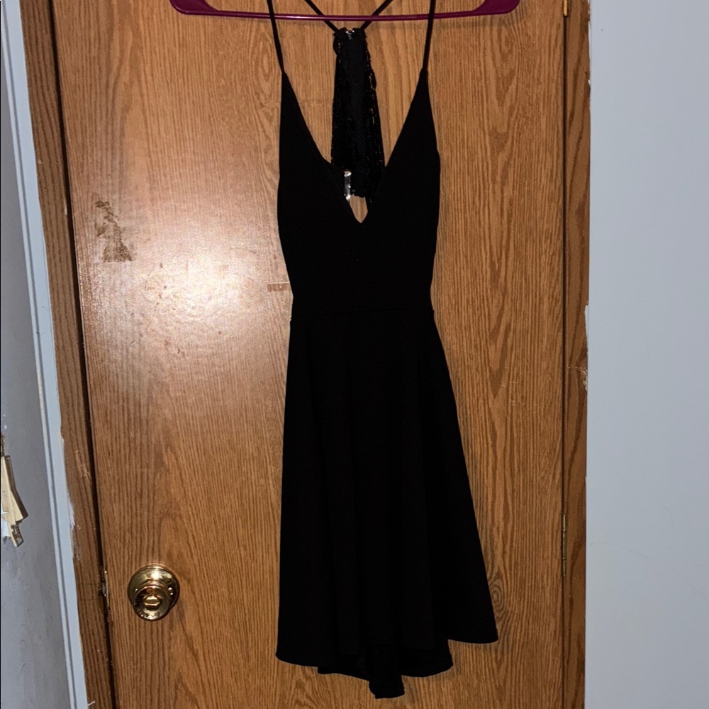 Windsor Little Black Spaghetti Strap Mini Dress